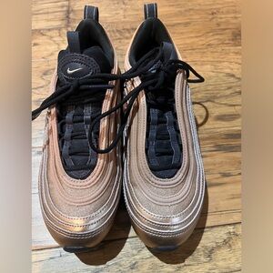 NIKE WOMEN'S AIR MAX 97 COPPER ROSE GOLD BLACK, worn 3 x’s, sz 6.5, great cond